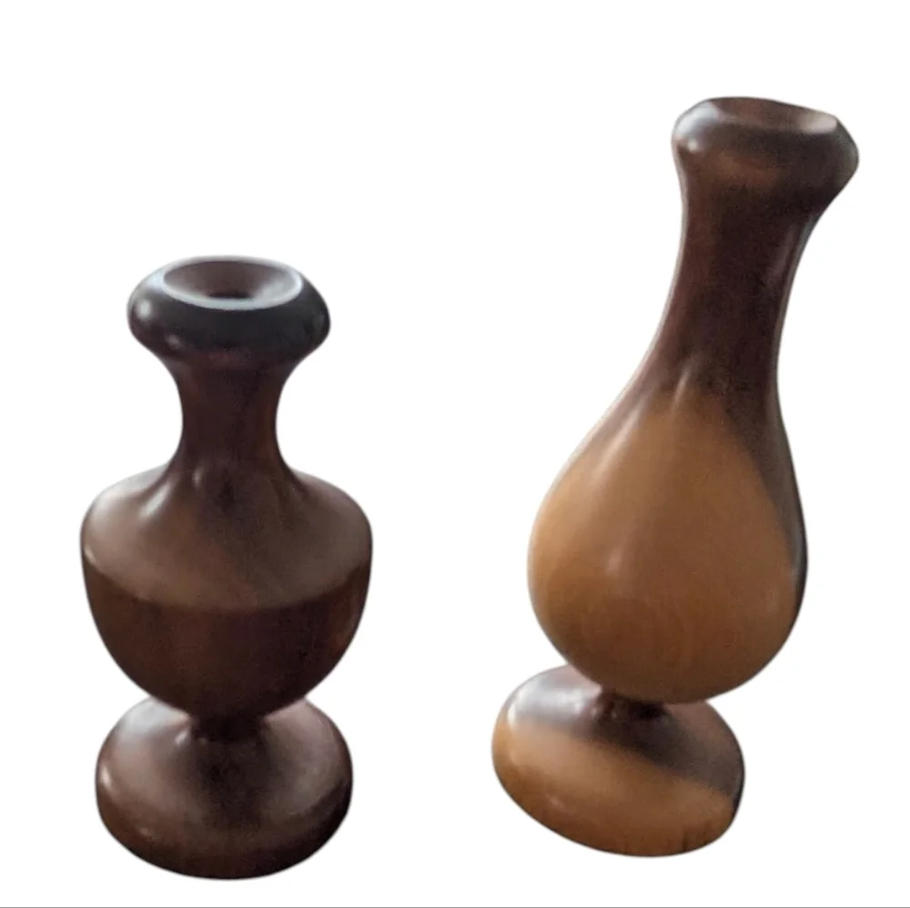 (2) Vintage MCM Danish Lathe Turned Small Bud Vases